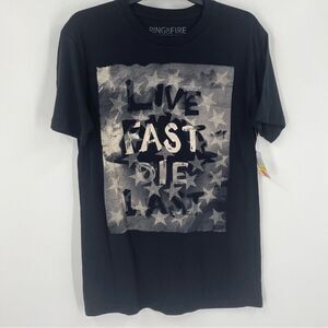 Ring of Fire Men’s Short Sleeve Crew Neck Graphic Tee ‘live fast die last’ M